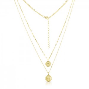 Sterling Silver Yellow Gold Plated 3 Layers Cross & Flower Necklace 18+16+2"