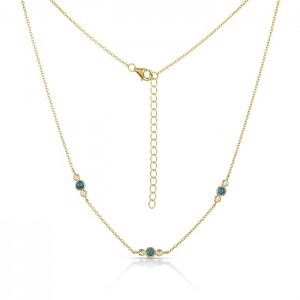 Sterling Silver Yellow Gold Plated Turquoise Station Necklace 16+2"