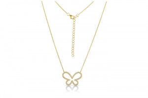 Sterling Silver Yellow Gold Plated Butterfly Necklace With CZ 16+2"
