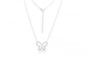 Sterling Silver Rhodium Plated Butterfly Necklace With CZ 16+2"