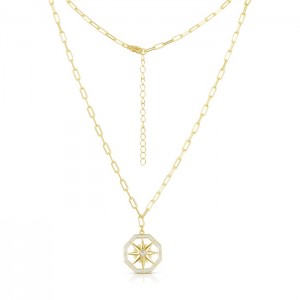 Sterling Silver Yellow Gold Plated Star Necklace With Enamel & CZ 16+2"
