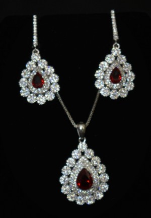 925 Sterling Silver Set With Red Topaz and Cubic Zirconia