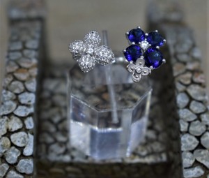925 Sterling Silver Cubic Zirconia and Sapphire Fashion Ring
