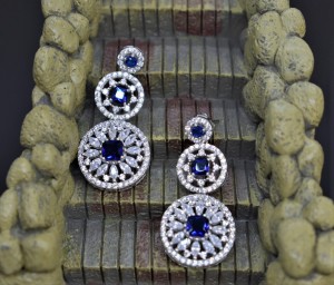 925 Sterling Silver Cubic Zirconia and Sapphire Chandelier Earrings
