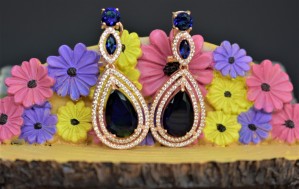 925 Sterling Silver Rose Gold Plated Cubic Zirconia and Sapphire Chandelier Earrings