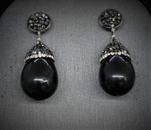 Fashion Earrings With Black Hematite Druzy Onyx and Cubic Zirconia