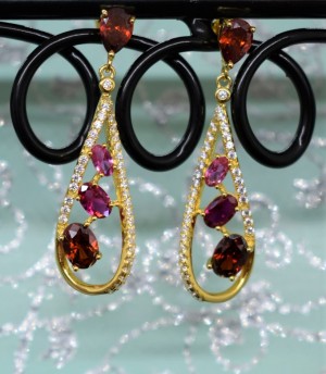925 Sterling Silver Yellow Gold Plated Multicolor Chandelier Earrings