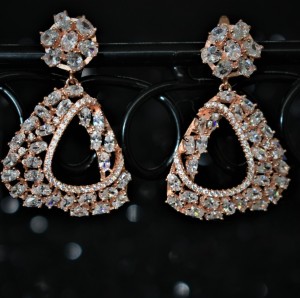 925 Sterling Silver Chandelier Earrings Rose Gold Plated With White Cubic Zirconia
