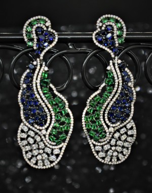 925 Sterling Silver Chandelier Earrings With White Cubic Zirconia Sapphire and Emerald