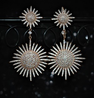 925 Sterling Silver Chandelier Earrings Rose Gold Plated With White Cubic Zirconia