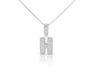 Sterling Silver Mini Baguette Initial " H " Necklace