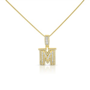Sterling Silver Mini Baguette Initial " M " Necklace