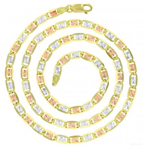 14KT Gold 22" Tricolor Valentino Star DC Chain 100 Gauge 4.45MM