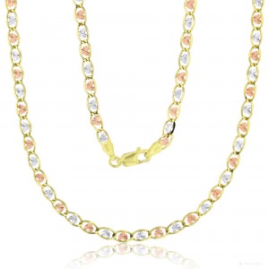 14KT Gold 18" Tri-Color Heart-Love Valentino Chain 060 Gauge 3.50MM 