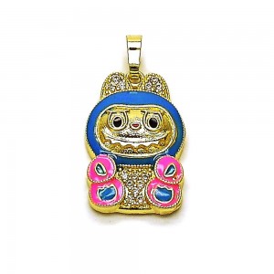 Gold Filled Fancy Pendant with White Cubic Zirconia Blue Enamel Finish Golden Finish