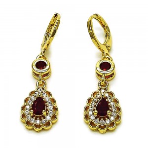Gold Filled Long Earrings Teardrop Design with Garnet and White Cubic Zirconia Polished Golden Finish