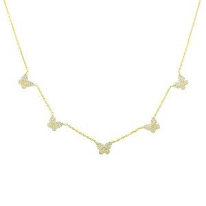 Sterling Silver Yellow Gold Plated Butterfly Charm Necklace With CZ 
