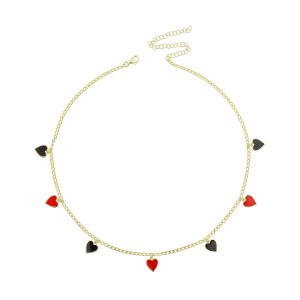Sterling Silver Yellow Gold Plated Heart Charm Necklace With Multicolor Enamel
