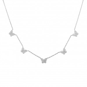Sterling Silver Rhodium Plated Butterfly Charm Necklace With CZ