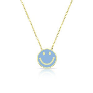Sterling Silver Yellow Gold Plated Blue Smiley Face Necklace