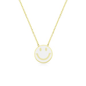 Sterling Silver Yellow Gold Plated White Smiley Face Necklace