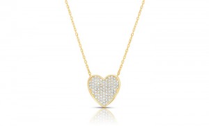 Sterling Silver Yellow Gold Plated Heart Pave Necklace With CZ 16+2"