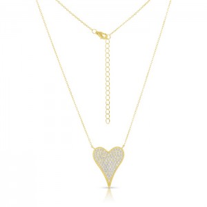 Sterling Silver Yellow Gold Plated Pave Heart Necklace With CZ 16+2"