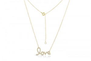 Sterling Silver Yellow Gold Plated Love Necklace With CZ 16+2"