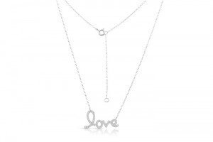 Sterling Silver Rhodium Gold Plated Love Necklace With CZ 16+2"