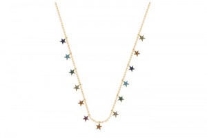 Sterling Silver Yellow Gold Plated Multicolor Star Charm Necklace With CZ