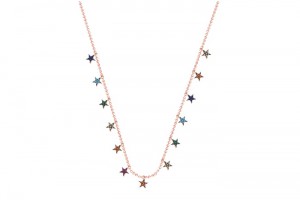Sterling Silver Rose Gold Plated Multicolor Star Charm Necklace With CZ 