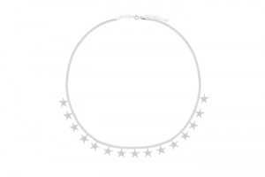 Sterling Silver Rhodium Plated Star Charm Necklace With CZ