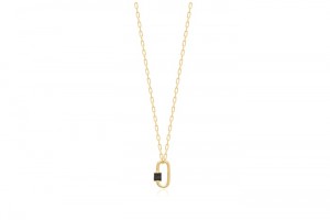Sterling Silver Yellow Gold Plated Dainty Necklace With Black CZ 16+2"