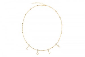 Sterling Silver Yellow Gold Plated Love Necklace With CZ 16+2"