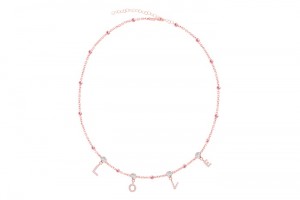 Sterling Silver Rose Gold Plated Love Necklace With CZ 16+2"