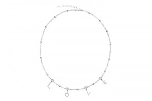Sterling Silver Rhodium Plated Love Necklace With CZ 16+2"