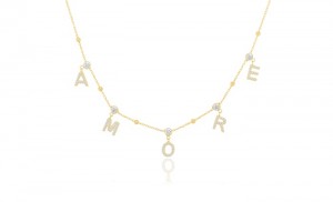 Sterling Silver Yellow Gold Plated Amore Necklace With CZ 16+2"