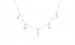 Sterling Silver Rhodium Plated Amore Necklace With CZ 16+2"