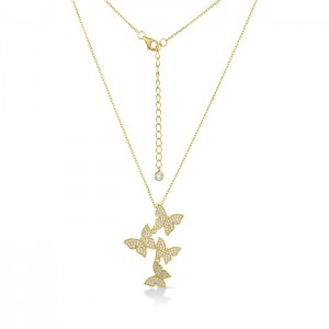 Sterling Silver Yellow Gold Plated Butterfly Necklace With CZ 16+2"
