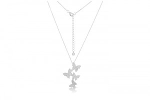 Sterling Silver Rhodium Plated Butterfly Necklace With CZ 16+2"