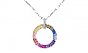 Sterling Silver Rhodium Plated Rainbow Necklace With Multicolor CZ 16+2"