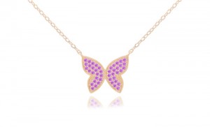 Sterling Silver Rose Gold Plated Butterfly Necklace With Pink CZ 16+2"