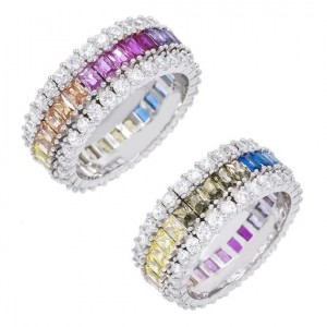 925 Sterling Silver Rainbow Multi Color Cubic Zirconia Eternity Band 