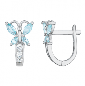 925 Sterling Silver Blue Topaz Butterfly Huggies Earrings