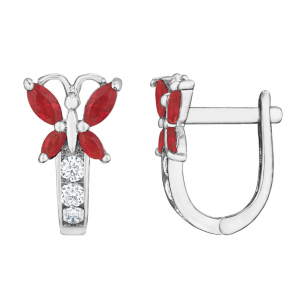 925 Sterling Silver Red CZ Butterfly Huggies Earrings