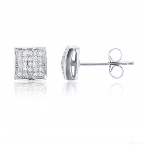 Sterling Silver 5x5 Micropave Domed Square Stud