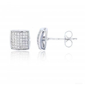 Sterling Silver 6x6 Micropave Domed Square Stud