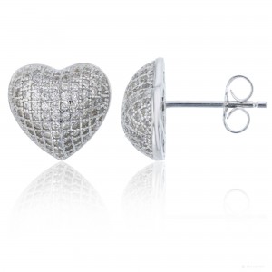 Sterling Silver Micropave Puff Heart Stud