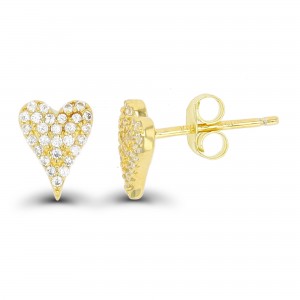 Sterling Silver Yellow Gold Plated Micropave Heat Stud Earrings With Cubic Zirconia Small Size