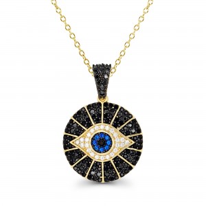 Sterling Silver Yellow Gold Plated Evil Eye Necklace With Cubic Zirconia 18"